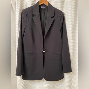Oversized Black Blazer with Silver Metal O Clasp